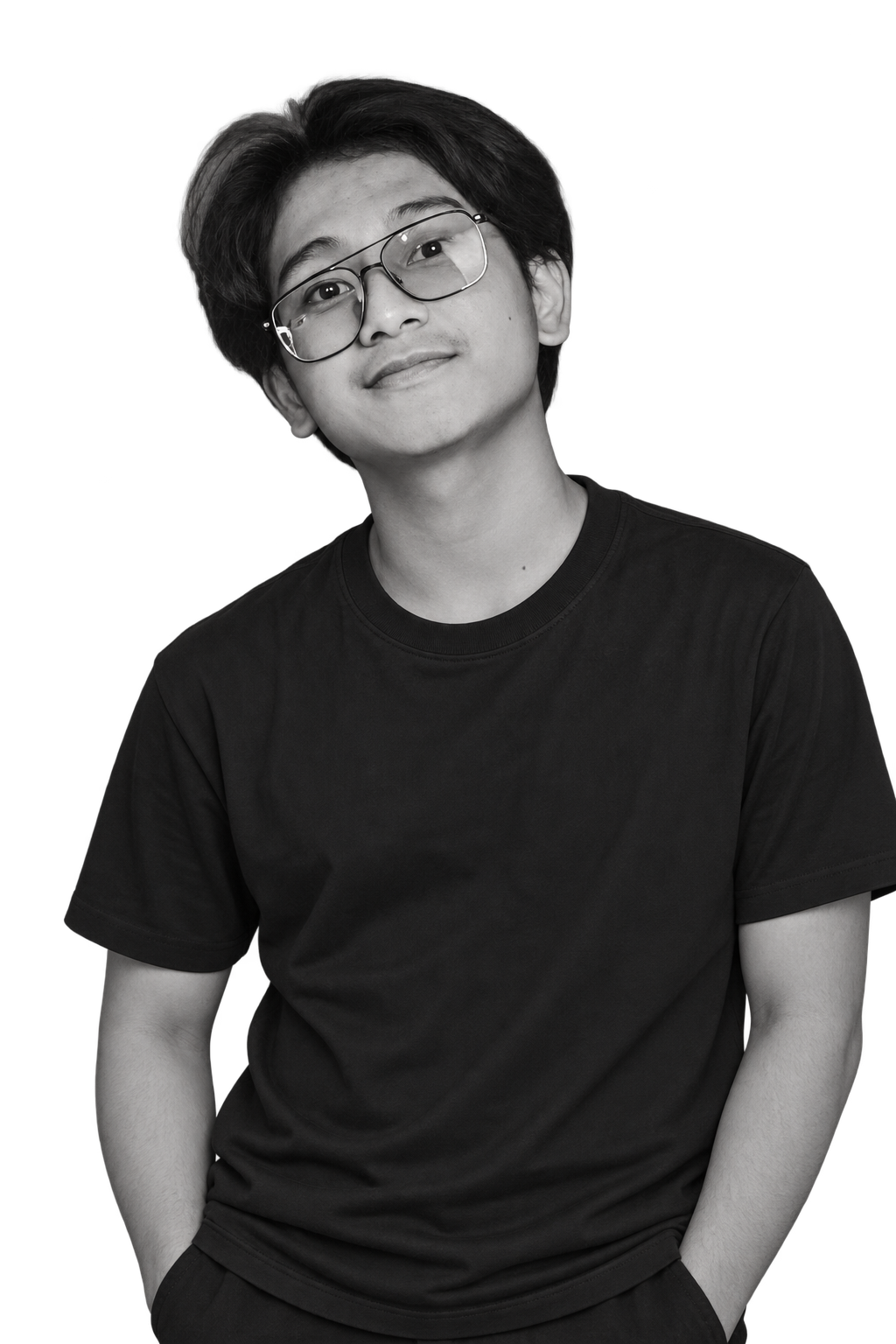 Rayhan Aqshal wearing a black T-shirt